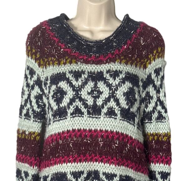 Free People Silver Reed Fair Isle Chunky Knit Sweater Size XS - Picture 9 of 10
